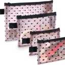 4-Piece Heart Printed Mesh Makeup Bag Set, Portable Travel Mesh Cosmetic Bags Toiletry Bags Makeup Purse Bags Mesh Zipper Storage Pouches for Home Offices Travel Accessories (Pink) (4PCS)