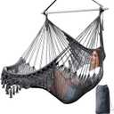 Chihee Hammock chair super large hanging chair soft spun cotton rope weave chair, collapsible strong metal spreader bar wide seat side stretch swing chair indoor outdoor garden garden theme