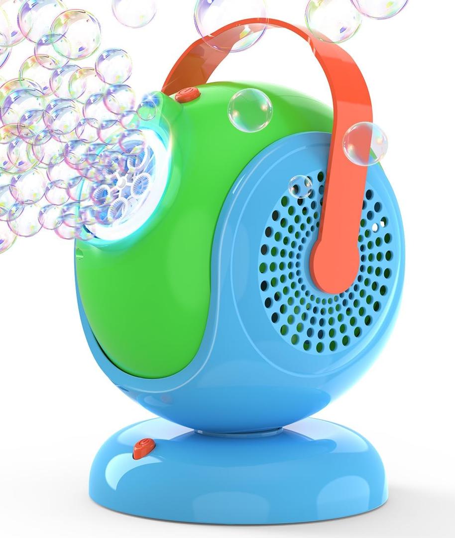 Joyfuture Bubble Machine, Automatic Bubbles Blower for Kids, Toddlers - 360 Rotation, 75 Adjustment, with Handle - Gifts Toys for Boys, Girls Age 1+ Year Old, Hallween, Outdoor, Birthday Party (Bule+green)