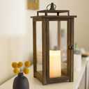 18 Inch Rustic Wooden Candle Hurricane Lantern, For Table Top, Mantle, Wall Hanging, or Garden Display, Indoor & Outdoor Use, Extra Large