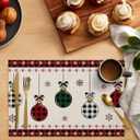 Christmas Placemat Xmas Ball Buffalo Plaid Place Mats for Dining Room Dinner Table Snowflake Washable Table Mats Kitchen Decorations Set of 6