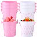 6pcs Pink Bow Party Supplies 32oz Pink Bow Cocktail Rum Buckets for Drinks Coquette Birthday Party Supplies Plastic Candy Snack Goodie Ice Bucket with Handle for Bachelorette Engagement