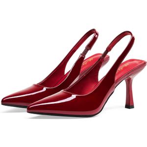 Elisabet Tang 3.14 in Trendy Slingback Stiletto Pumps for Women - Sexy Slip on Pointed Closed Toe mid High Heels Daily Party Office (8, Wine Red Patent)