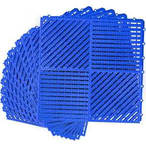 MYFAMIREA Modular Interlocking Cushion 12 Pack 11.8" x 11.8" Rubber Floor Tiles Non-Slip Splicing Drainage Mats for Deck, Pool, Shower, Patio, Balcony, Bathroom, Kitchen, Yard (2 Rows Dots, Dark Blue)