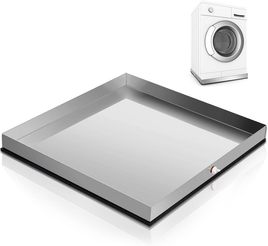Tandefio 28" x 30" x 2.5" Washing Machine Drain Pan Washing Machine Tray for Floor Protection Heavy Duty 304 Stainless Steel Dishwasher Leak Pan with Drain Hole and Anti-slip Bottom Pad