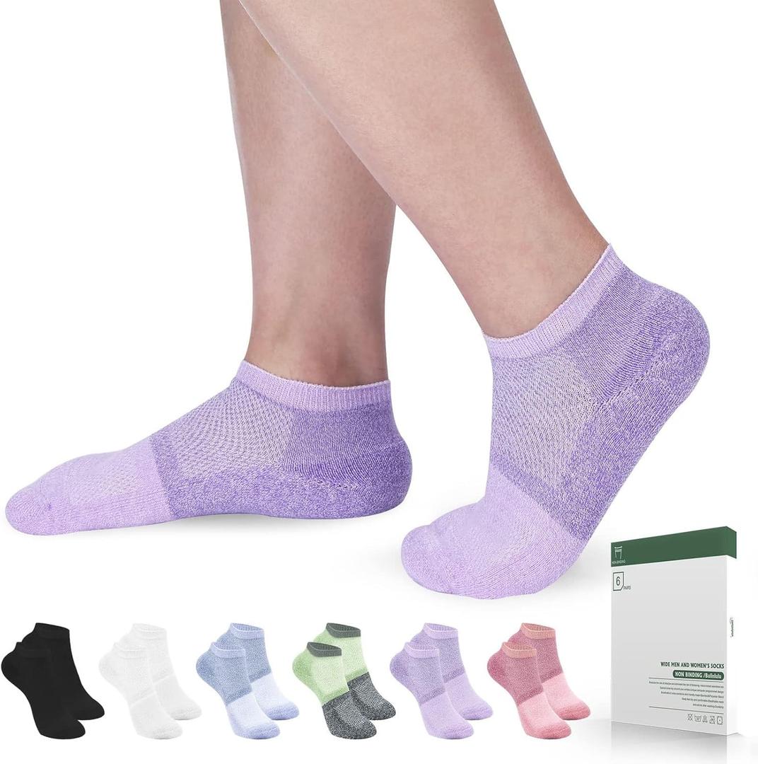 Bulinlulu Diabetic Socks for Women&Men-6 Pairs Bamboo Viscose Non Binding Diabetic Ankle Low Cut Sock Size 6-9 9-11 (Large, Purple/Green/Orange Red/Pale Purple/Black/White)