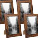 5x7 Picture Frame Set of 4, High Definition Glass 5 x 7 Frame, Wood Rustic Photo Frames for Horizontal or Vertical Display Tabletop and Wall Mounting, Dark Brown