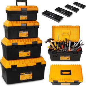 Tool Box Set Plastic Toolbox with Handle,Removable Tray Sturdy Lockable Portable 4 Pack Tool Boxes 13",15",17",19" For Hand,Power Tools Organizers and Storage,Garage,Home,Workshop,Electrical,Craft