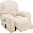 ULTICOR 4-Piece, 1 Seat Recliner Cover, Velvet Stretch Reclining Chair Covers for 1 Cushion Reclining Sofa, Single Seat Recliner Couch Cover, Thick, Very Soft, Machine Washable (Ivory)