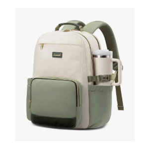 LOVEVOOK Laptop Backpack for Women with Pouch Pocket for Large Capacity Cup,15.6 Inch Laptop Computer Bag Travel Backpack Purse,Waterproof Work College Teacher Bags,White-Bean Green-Dark Olive Green