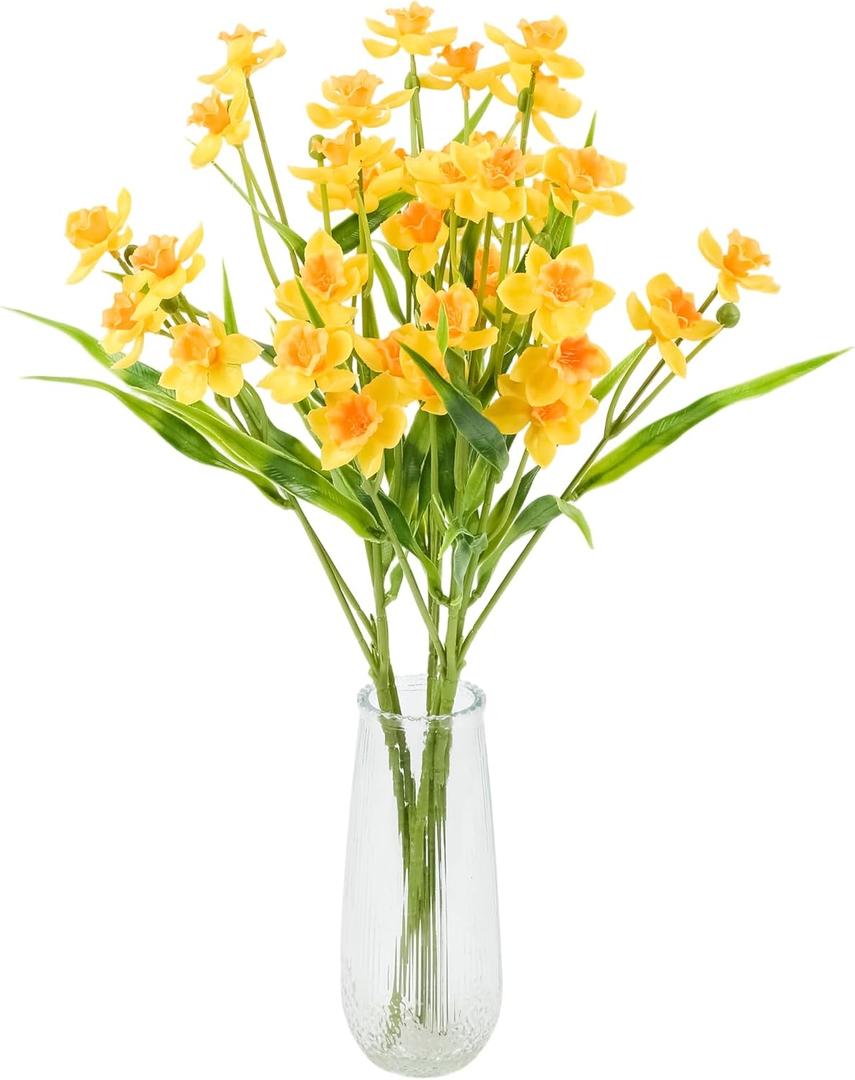 6Pcs Artificial Daffodils Flowers Narcissus Faux Flowers Stem Latex Yellow Flower Arrangement for Indoor Outdoor Home Decor Centerpiece DIY Wedding Bouquet (Yellow)