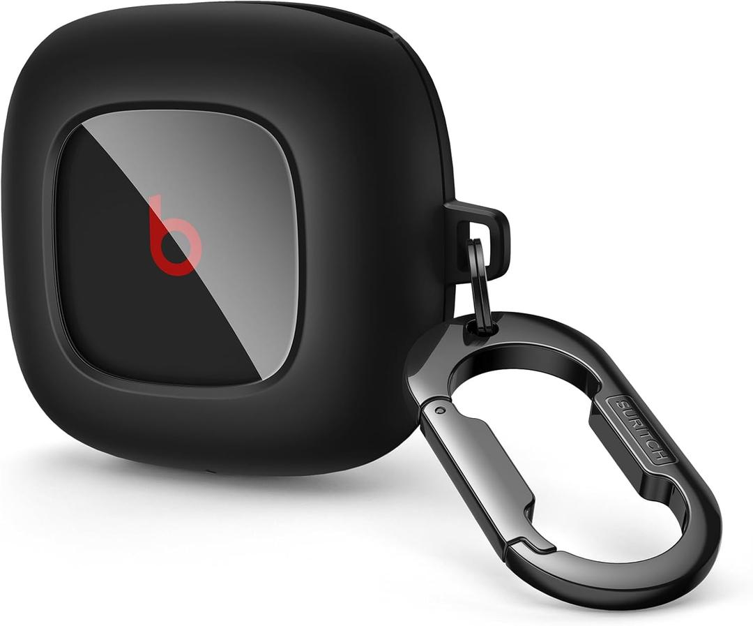 SURITCH Case Compatible with Beats Fit Pro Earbuds, Shock-Absorbing Protective TPU Shell for Beats Fit Pro Case 2021 Earbuds Secure Locking System with Anti-Lost Keychain, Black