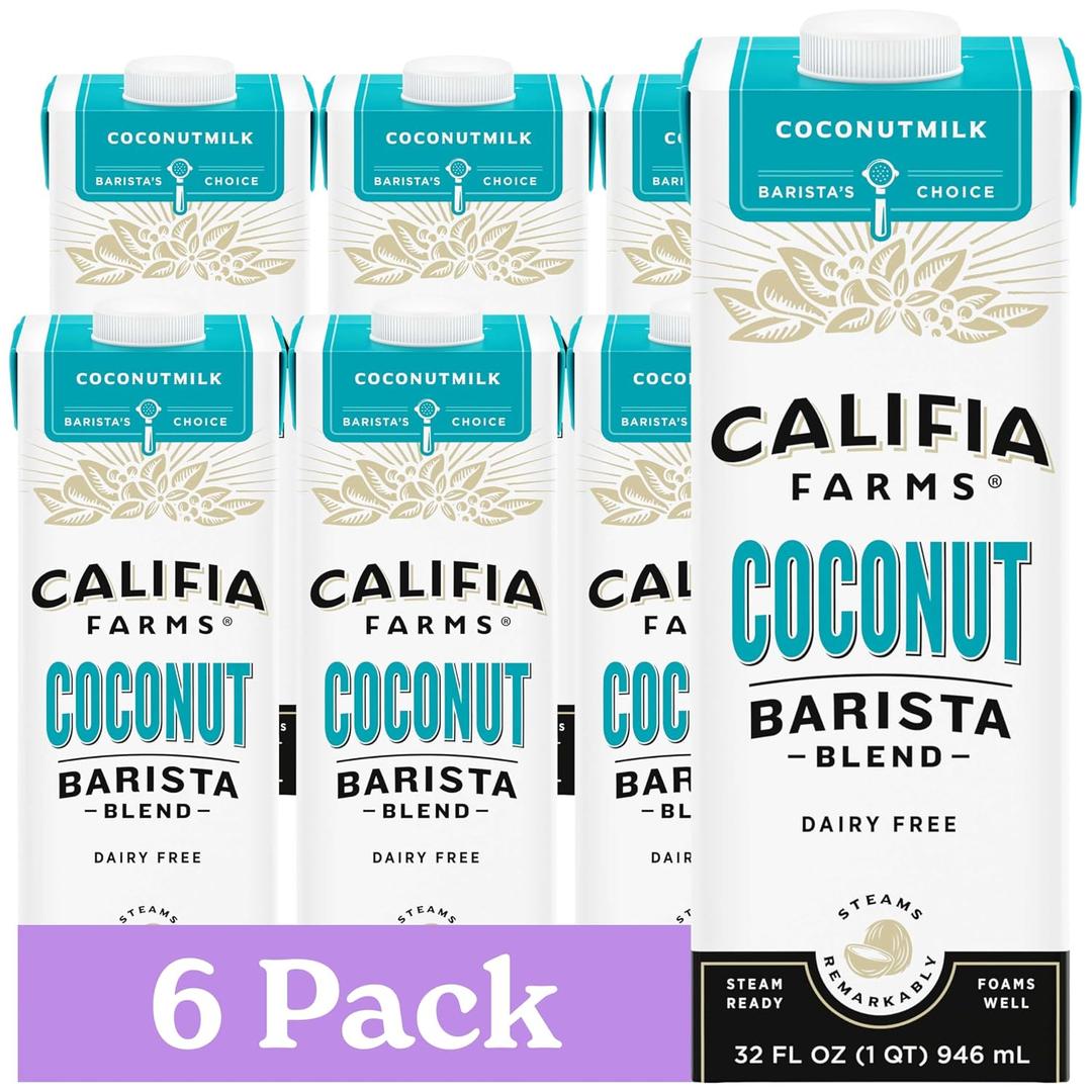Califia Farms - Coconut Barista Blend Coconut Milk, 32 oz (Pack of 6), Shelf Stable, Dairy Free, Plant Based, Vegan, Gluten Free, Non GMO, Creamer (EXP 07/12/26)