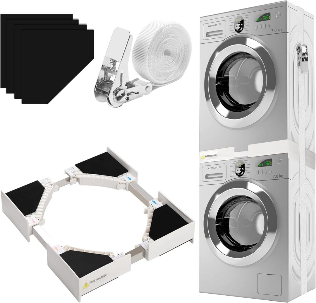 Universal Washer Dryer Stacking Kit, 21/22/23/24/25/26/27 Inch Washer and Dryer Stackable, Adjustable Stacking Kit for Dryer Machine and Washing, Connecting Frame with Ratchet Strap