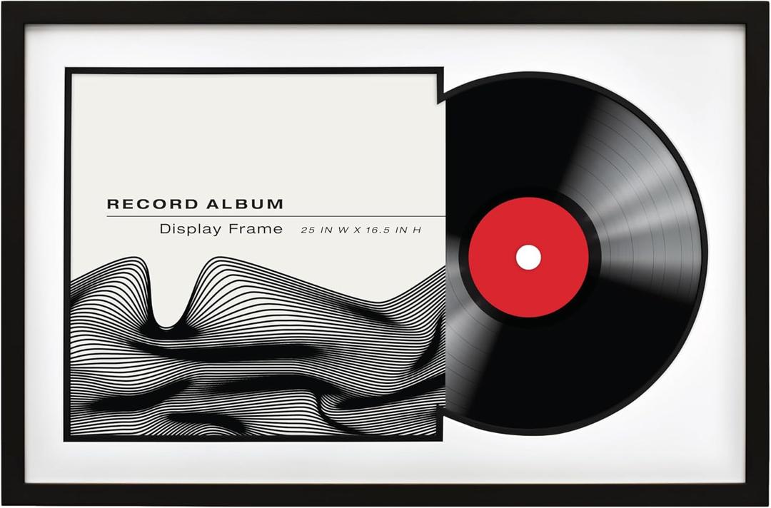 MCS Double Matte Record Album Frame, 16.5x25 Record Frame, Black Frame for LP Vinyl Record & Jacket Display with Black Matting (1-Pack)