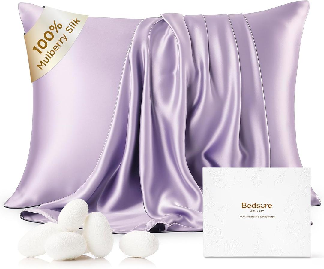 Bedsure 100% Mulberry Silk Pillowcase for Hair and Skin,Purple Silk Pillow Case with Hidden Zipper, Gifts for Women, Queen Size Single Pack,20x30 Inches