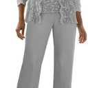 Senunlia 3 Pieces Chiffon Lace Mother of The Bride Pant Suits with Jackets Sequins Wedding Guest Dresses for Women Size 16, Silver