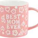 SET OF 2, Tergi Mothers Day Gifts - Best Mom Ever Mug Gifts for Mom - Floral Embossed Pattern Ceramic Coffee Mug 13.5OZ