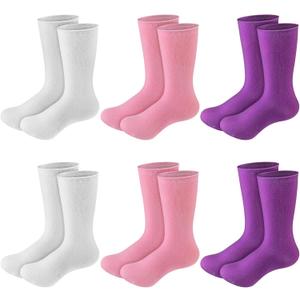 Shinymoon 6 Pair Seamless Afo Interface Socks Sensory Seamless Interface Cotton Non Binding Socks (Medium, White, Pink, Purple)