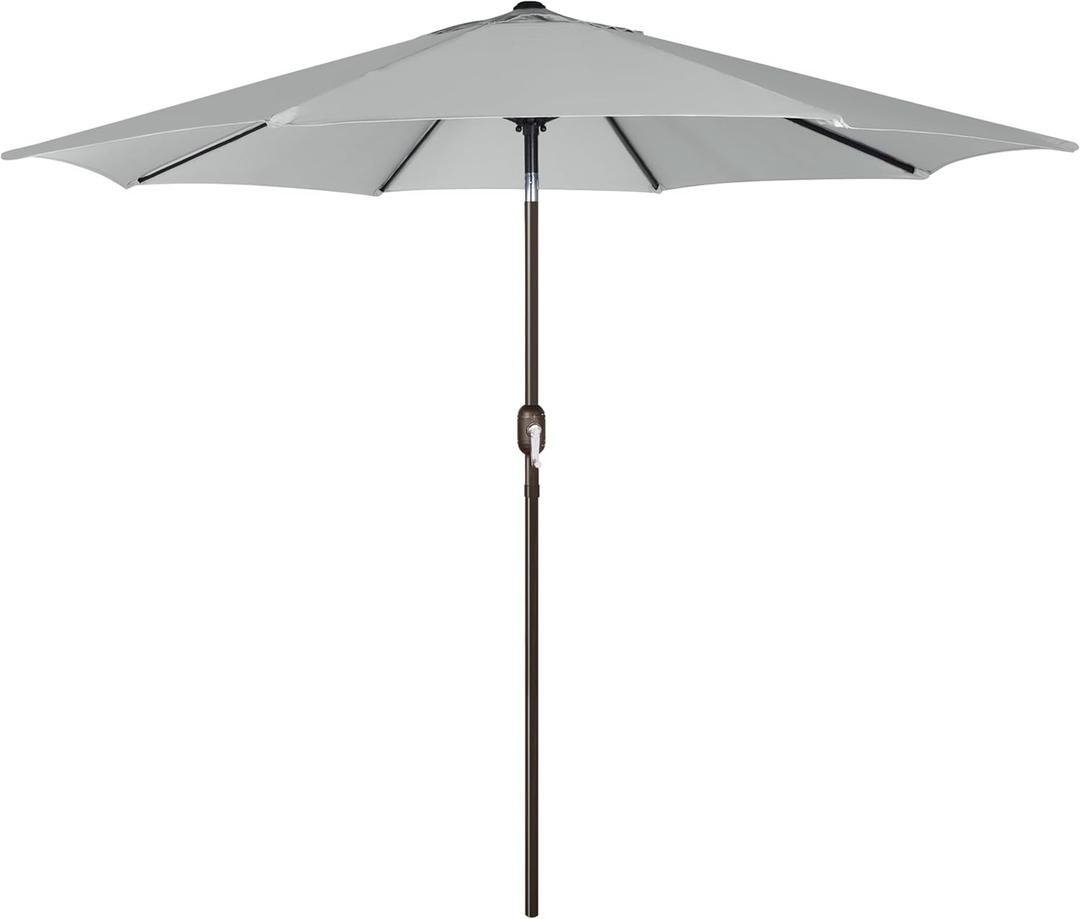 Blissun 9' Outdoor Patio Umbrella, Outdoor Table Umbrella, Yard Umbrella, Market Umbrella with 8 Sturdy Ribs, Push Button Tilt and Crank (Grey)