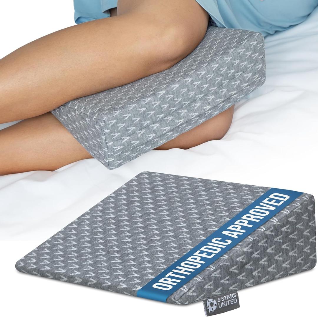 5 STARS UNITED Small Knee Pillow for Side Sleepers  Wedge Firm Foam Support for Belly, Back & Knees  Compact Maternity Cushion for Travel & Pregnancy Relief, Gray (Mini)