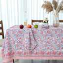Hand Block Print Cotton Tablecloth: Floral Pigeon Blue, Flamingo Pink, Wedding Decor, Home Decor, Events, Party, Restaurant, Gifts (Pigeon Blue, Flamingo Pink, 16 Seater 72X190 inches) (60" x 60" (Rectangular))