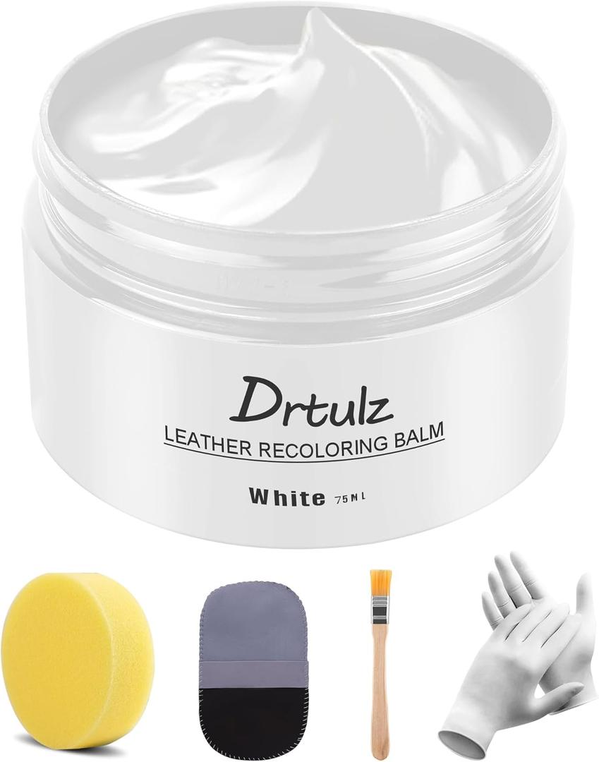 Leather Recoloring Balm, Leather Color Restorer Conditioner, Leather Restorer for Couches Paint, Leather Scratch Remover, Scratch Leather Faded Repair Kits for Vinyl Furniture (White, 75ML)