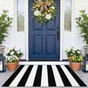 KOZYFLY Black and White Area Rug 27.5x43 Inches Striped Front Door Rug Cotton Washable Indoor Outdoor Rug Doormats Outdoor Small Striped Rugs for Kitchen Entryway Patio Front Porch Decor