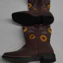 gloryinterest Cowboy Boots for Women Mid Calf Cowgirl Western Boots Sunflower Embroidery Stitched Square Toe Low Heel Black Brown Yellow US6-10.5