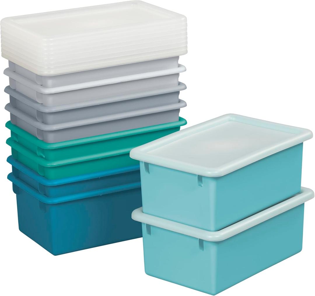 Cubby Storage Bins with Non-Snap Lids, Multipurpose Organization, Contemporary, 10-Piece
