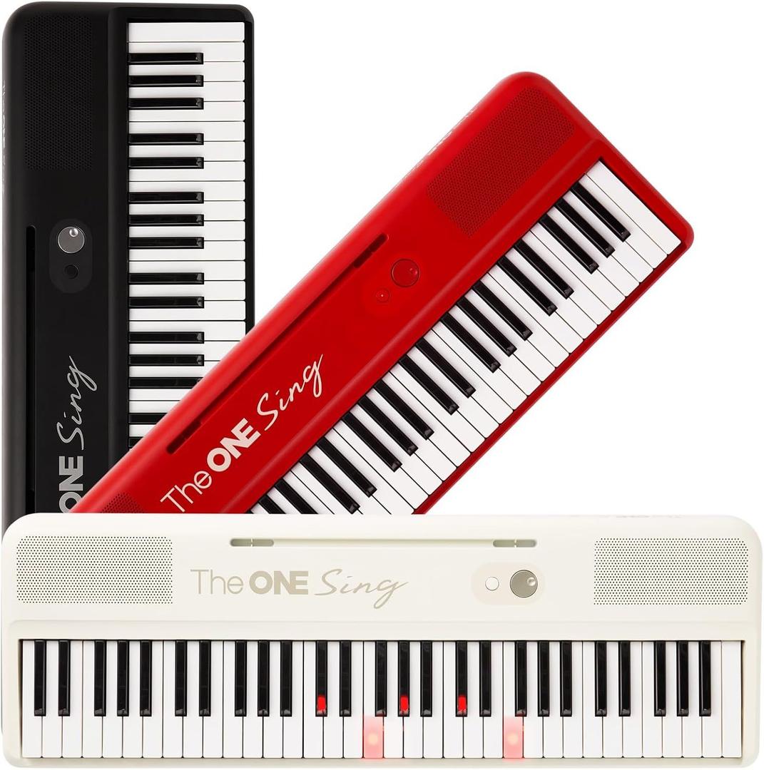 The ONE Keyboard Piano Sing, 61 Keys Piano Keyboard For Singing & Practice with Bluetooth, Record, Sheet Music Stand and Huge Library of Songs for Sing-Along, Piano For Music Lover & Beginner (White), Compact