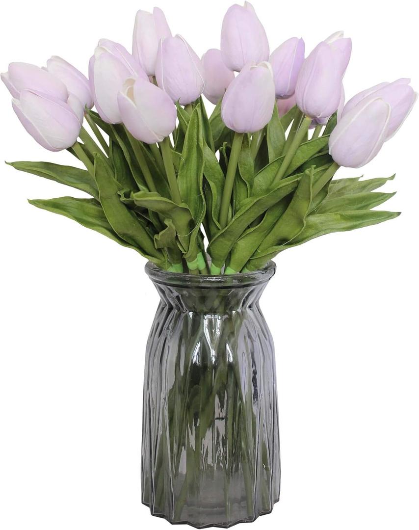 Artificial Flowers 10 Heads Mini Real Touch Artificial Tulip for Home Wedding Party Centerpiece Decoration (Light Purple)