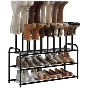 Kitsanery Shoe Rack - 3-Tier Metal Boot Rack Organizer for Entryway, Closet & Garage, Free Standing Shoe Shelf for Storage Tall Boots, Sneakers, Cowboy Boots, Black (Large - 8 Pairs)