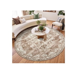 jinchan Round Rug 7ft Area Rug - Brown Vintage Floor Mat Kitchen Indoor - Washable Circle 7' Thin Floral Print Carpet Retro Farmhouse Non Slip Dining Room Living Room Bedroom Office