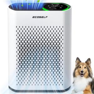 Powerful Air Purifiers for Home Large Room Up to 2400 Ft, ECOSELF HEPA Air Purifier with PM 2.5 Air Quality Display 20dB Sleep Mode, Air Purifiers for Bedroom Office Living Room HAP602 White