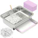 Dual-Layer Stainless Steel Cat Sifting Litter Box - Odor Control Tray with Zeolite Litter Pellets, Includes Scoop, Pads & Trays