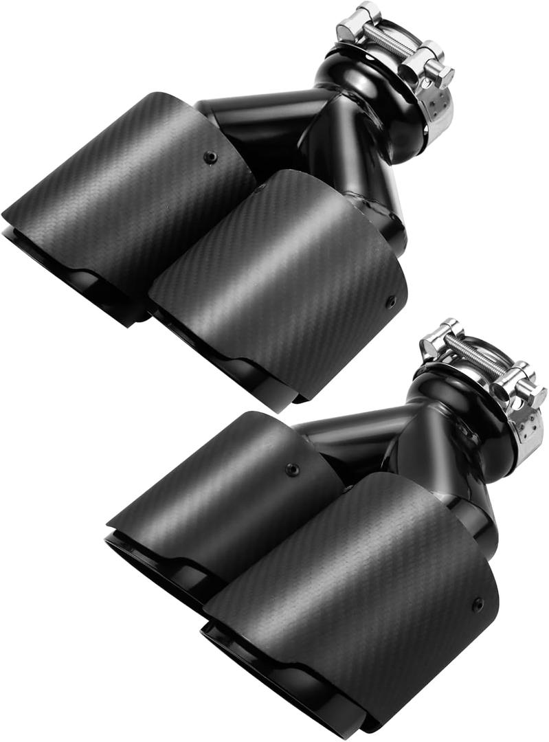LCGP 2 Pack Carbon Fiber Exhaust Tip 3" Inlet to Dual 3.5" Outlet 9.8" Long Black Stainless Steel Y Pipe Tailpipe tip