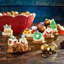 4 x Ephlyn 48Pcs Edible Christmas Cake Toppers Wafer Paper Christmas Cupcake Decorations Xmas Cookie Decorations for Xmas Festival Birthday Party Food Decor Green