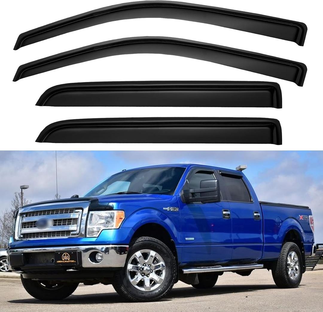 Window Rain Guards for 2009-2014 Ford F150 SuperCrew Cab, Window Vent Wind Deflectors Visors Shades for 09-14 F-150 Crew Cab