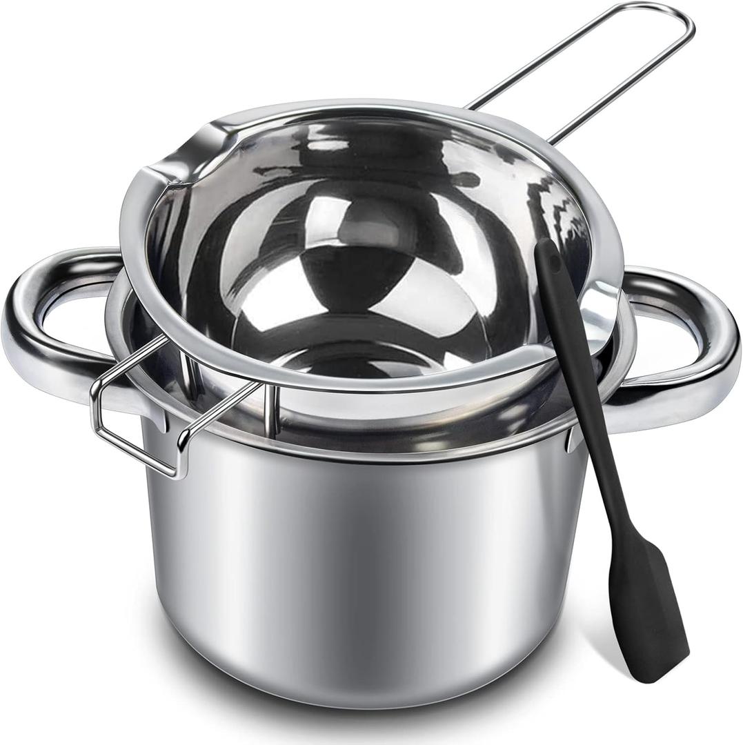 Double Boiler Pot Set, 600ml/0.5QT Chocolate Melting Pot with 1.5QT 304 Stainless Steel Pot, Melting Pot with Silicone Spatula for Melting Chocolate, Candy, Candle, Soap, Wax