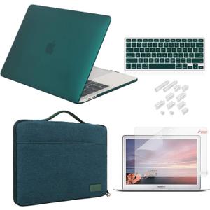 iCasso Case Compatible with MacBook Air 13 inch Case 2010-2017 Release Model A1369/A1466 Bundle Set, Plastic Hard Case Shell, Sleeve Bag, Screen Protector, Keyboard Cover and Dust Plug - Dark Cyan
