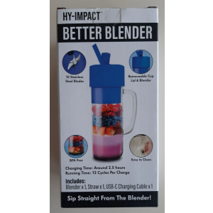 Hy-Impact Better Blender 16 Oz Cordless USB Rechargeable Turbo Power