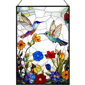 Stained Glass Window Hanging, Hummingbird Suncatchers for Windows Hanging, Handcrafted Sun Catchers Indoor Window Panel for Home Decor, Gift for Mom, Wife, Friends, Rectangular W10 xH15