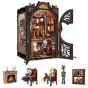 Fsolis Book Nook Kit Cat DIY Miniature Dollhouse Kit, 3D Wooden Puzzles for Adults, 108 Pieces, Bookshelf Decor Mini Building House, Gift for Readers Book Lovers (Count Cat's Study)