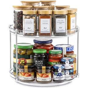 2 Tier Non-Skid Acrylic Lazy Susan Turntable Organizer - Rotating Spice Rack - Spinning Organization Tray for Kitchen, Pantry, Countertop, Closet, Bathroom, Vanity, Medicine Cabinet Organizing, 11''