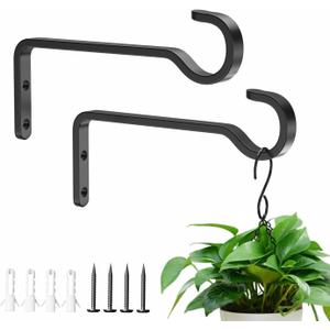 6 Inch 2 Pack Heavy Duty Outdoor Plant Hangers for Plants, Iron Plant Brackets with Metal Plant Hooks for Hanging Lantern, Bird Feeder (Black)