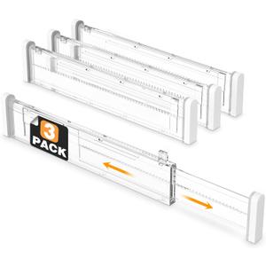 HiYZ Expandable Drawer Dividers - 12.6-22.8'' Adjustable Drawers Organizers for Kitchen Utensils, Drawer Separators in Bedroom, Dresser, Office, Bathroom, Fridge, 3 Pack Long Dividers-Clear