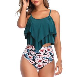 VeMee Tankini Swimsuits for Women High Waisted Swim Suit 2025 Bikini Sets Bathing Suits 2 PCS Tummy Control Ruffled Swimwear L