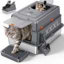FURTIME XXXL Extra Large Stainless Steel Litter Box with Lid, Large Enclosed Cat Litter Box for Big Cats, Metal Cat Box with High Sided Enclosure & Scoop, Grey