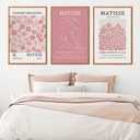 HLNIUC Matisse Pink Framed Wall Art Set,Neutral Pink Flower Canvas Wall Decor Set of 3(24”x36’) Modern Aesthetic Pictures Painting,Abstract Floral Market Art Print for Living Room Bedroom Office